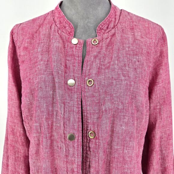 Chicos Jacket 3 Womens XL Linen Blend Reversible Pink White Stripe Snaps Beach - Picture 11 of 16